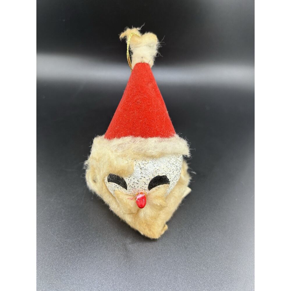 Vintage Santa Head Japan Ornament Christmas Round White 5” Yellowed With Age
